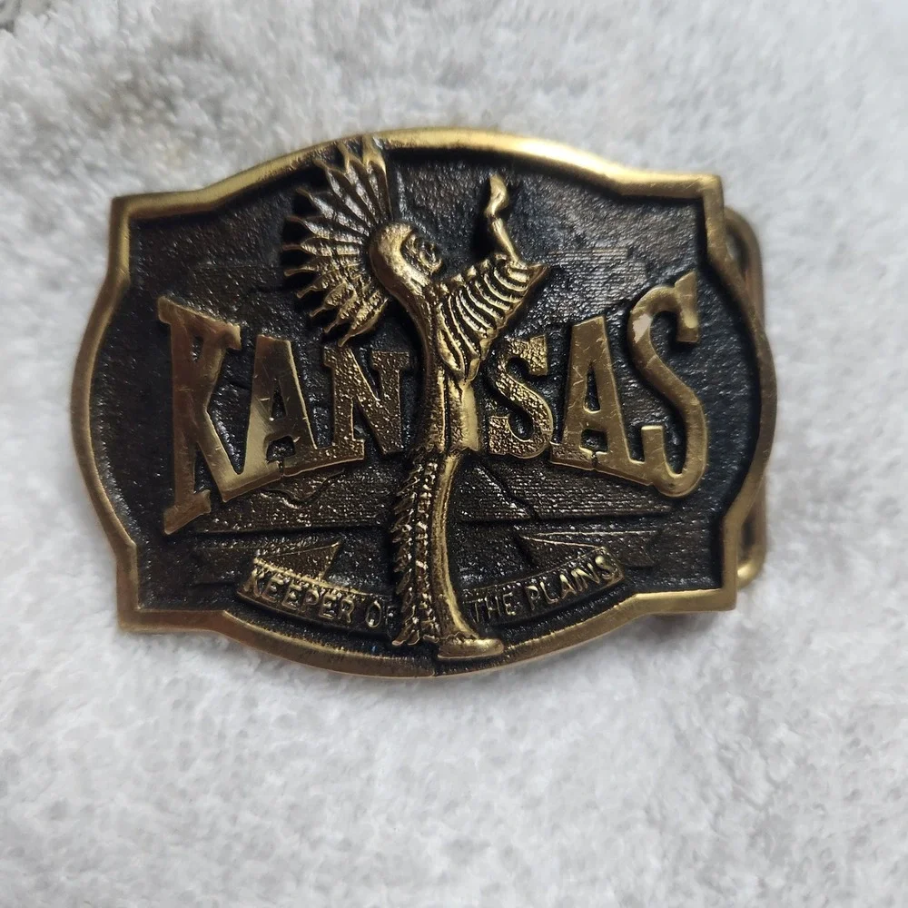 Kansas Keeper of the Plains Belt Buckle‎ Bergamot Brass Works  BB-0067 Vintage